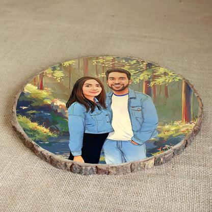 Handpainted Personalized Illustration Bark Nameplate - Holiday Couple9 - rangreli