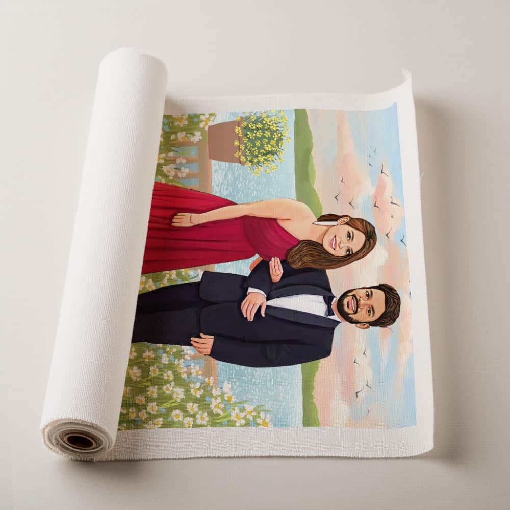 Rectangle Photo based Family Illustration Portrait - Handsome Couple By the Lake - rangreli