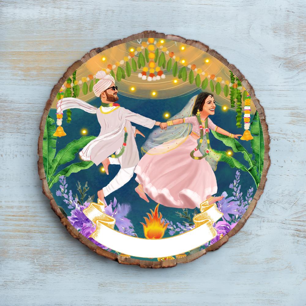 Handpainted Personalized Illustration Bark Nameplate - Wedding Feras - rangreli