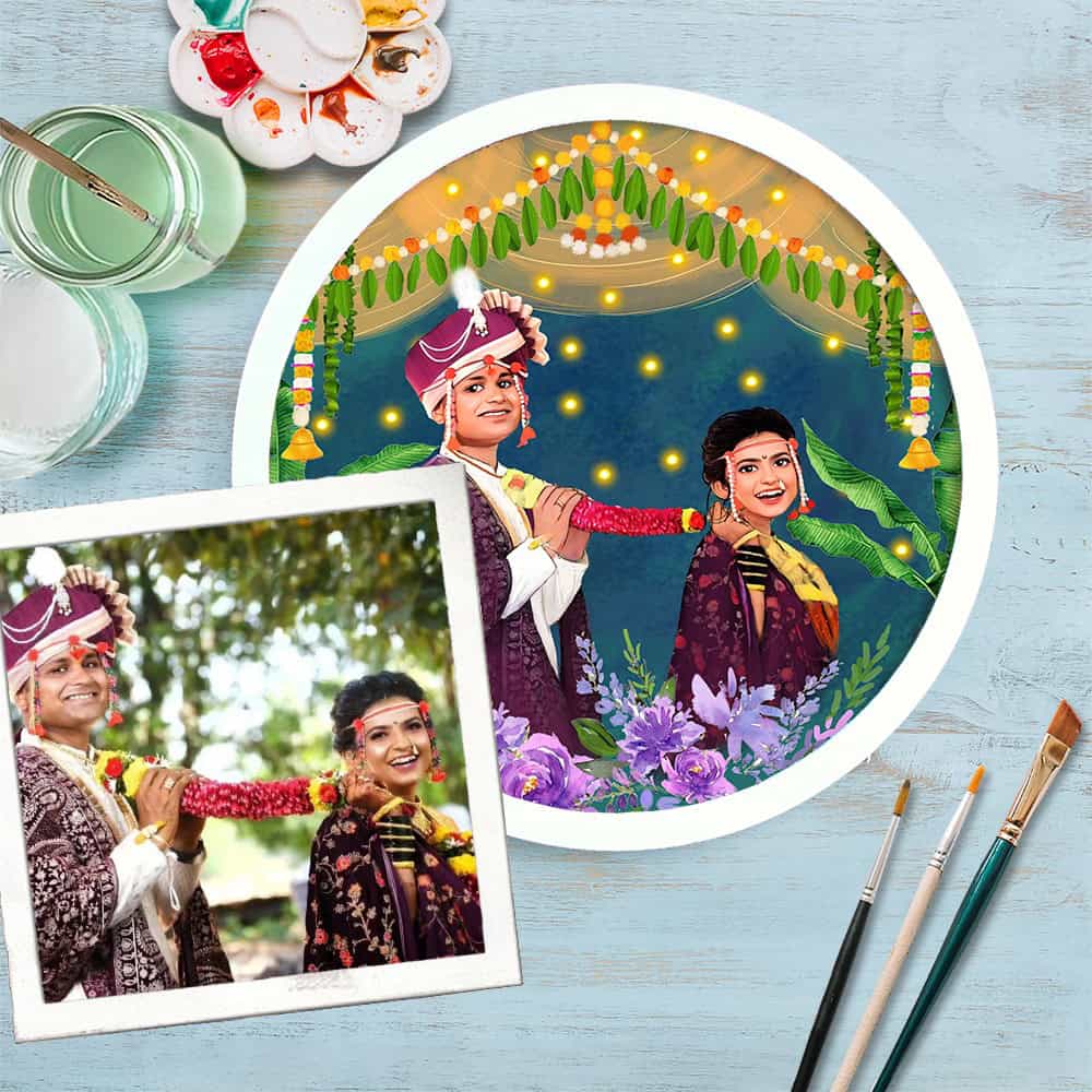 Handpainted Personalized Character Nameplate Wedding Feras- Full frame - rangreli