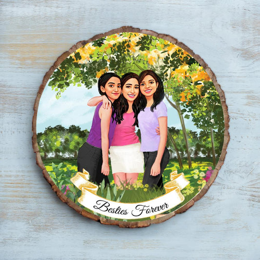Handpainted Personalized Illustration Bark Nameplate - Outdoor Time