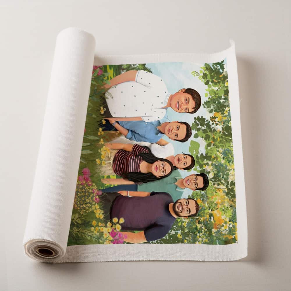 Rectangle Photo based Family Illustration Portrait - Family in the Garden - rangreli