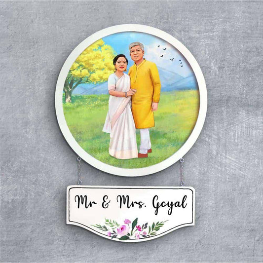 Handpainted Personalized Character  Holiday1 Couple Nameplate - Full frame - rangreli