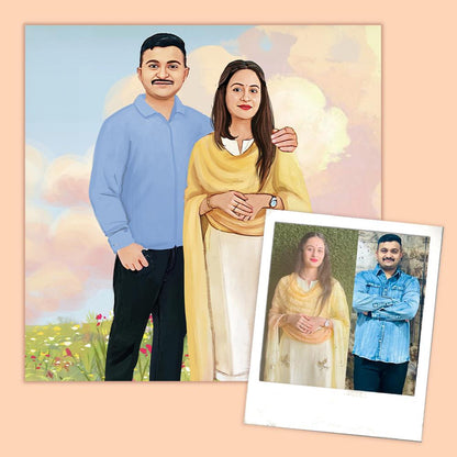 Rectangle Photo based Family Illustration Portrait - Couple outings - rangreli