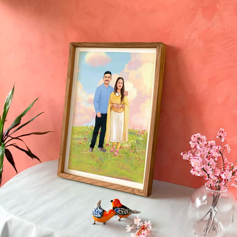 Rectangle Photo based Family Illustration Portrait - Couple outings - rangreli