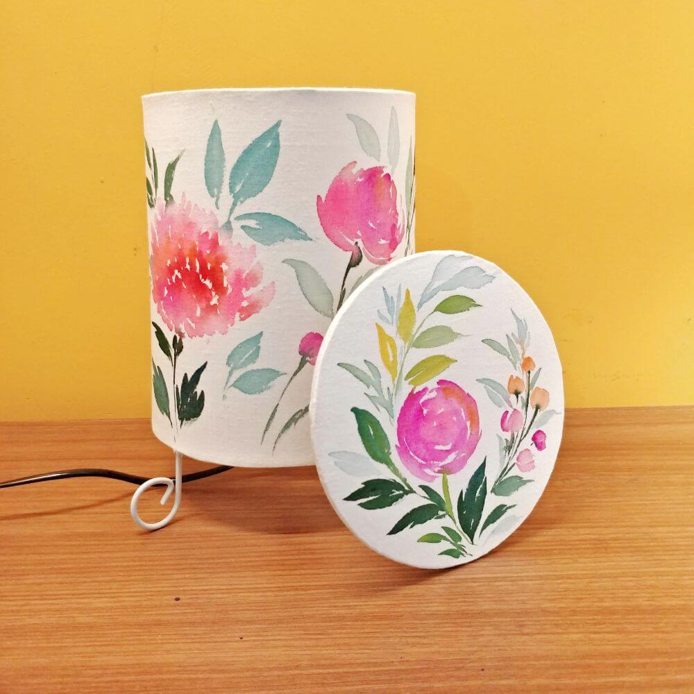 Cylinder Table Lamp - Floral 2 Lamp shade with Lid - rangreli