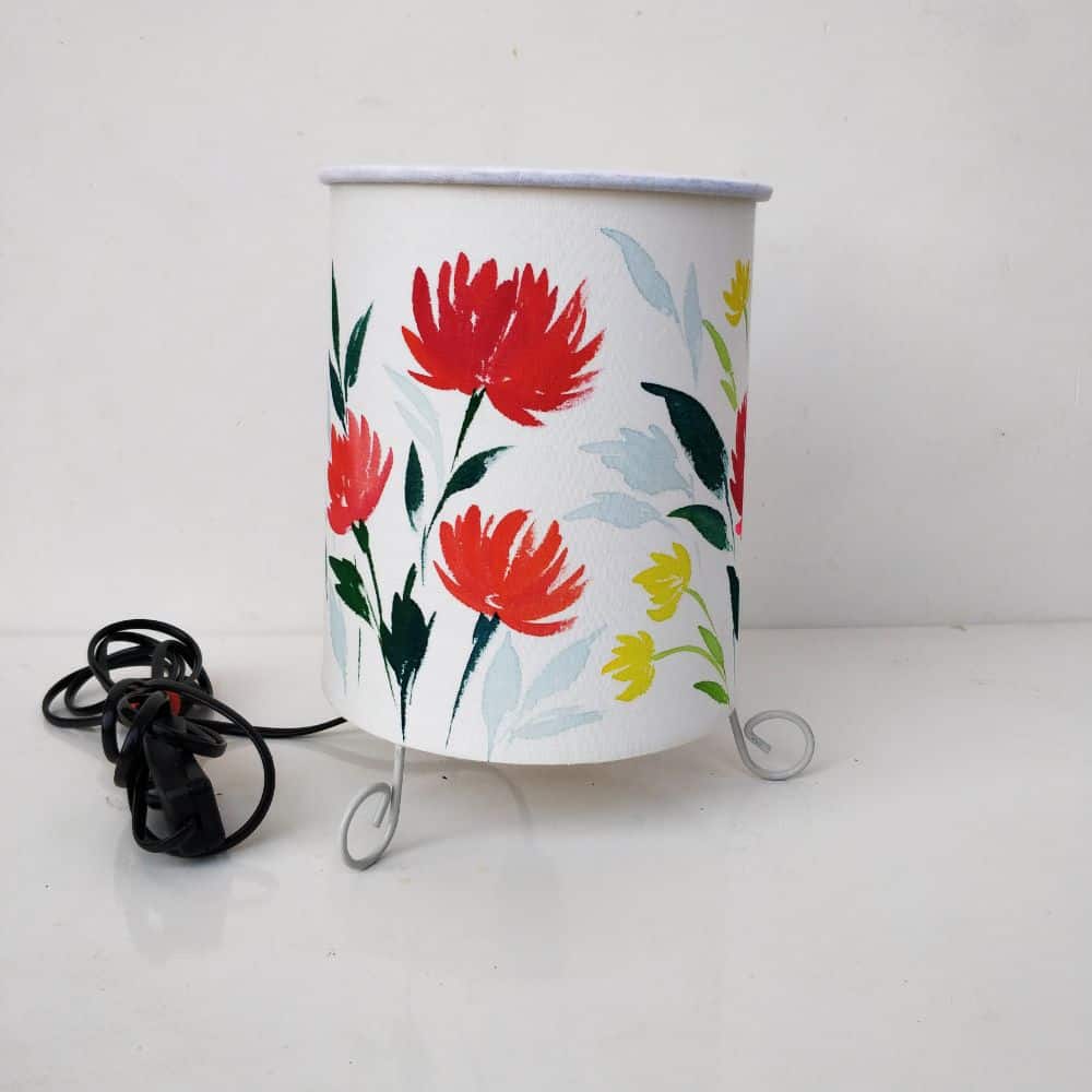 Cylinder Table Lamp - Lillies lamp shade with Lid - rangreli