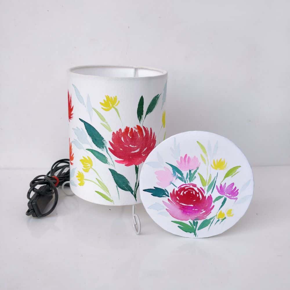 Cylinder Table Lamp - Lillies lamp shade with Lid - rangreli