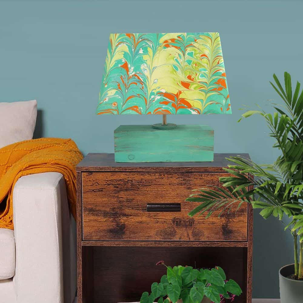 Modern Table Lamp - Marbling | Green and Yellow - rangreli