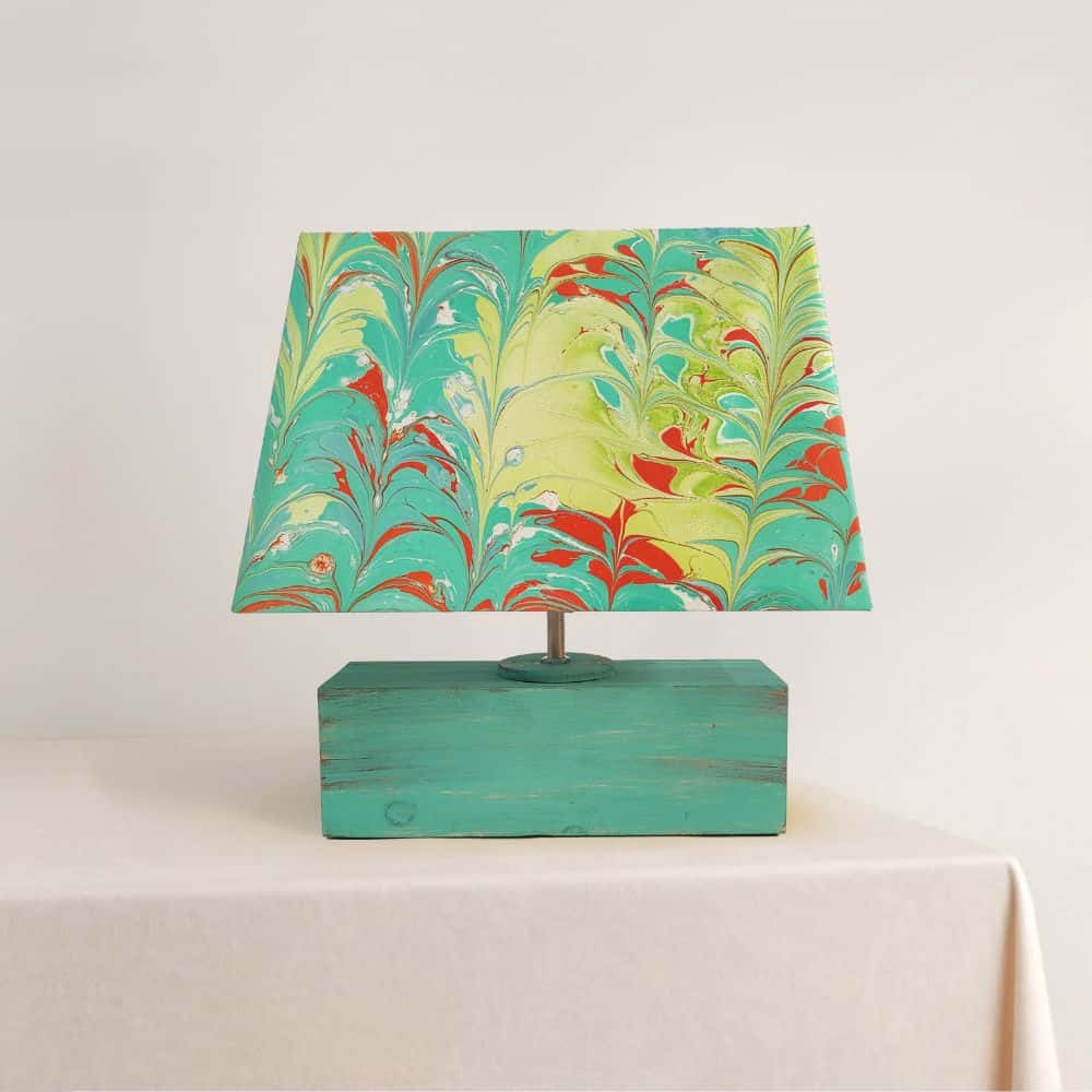 Modern Table Lamp - Marbling | Green and Yellow - rangreli