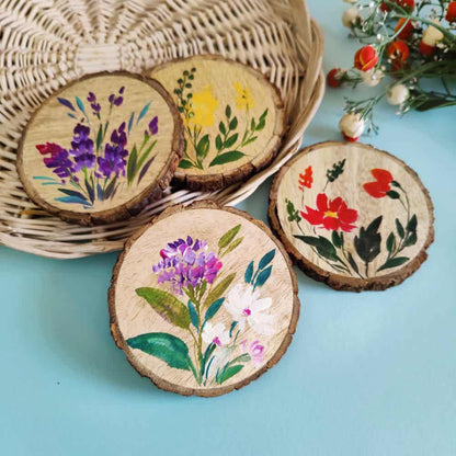 Set of 4 Bark Coasters - Floral Set 2 - rangreli