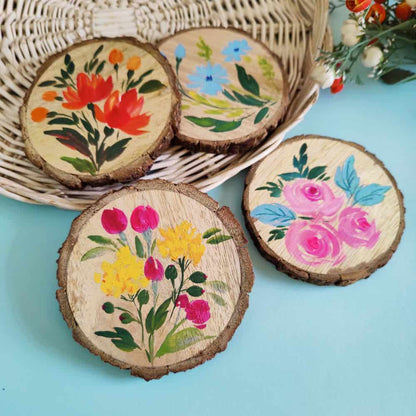 Set of 4 Bark Coasters - Floral Set 3 - rangreli
