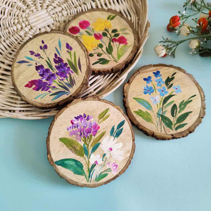 Set of 4 Bark Coasters - Floral Set 5 - rangreli