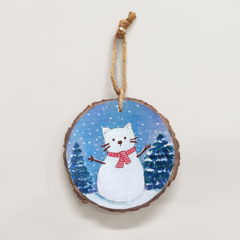 Snowy Cat Wonder - Christmas Ornament