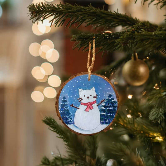 Snowy Cat Wonder - Christmas Ornament