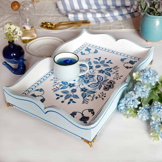 Jaipur Blues - Handcrafted Rectangle Serving Tray