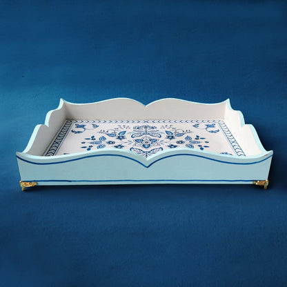 Jaipur Blues - Handcrafted Rectangle Serving Tray - rangreli