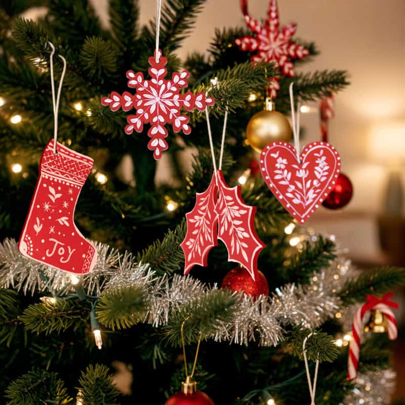 Nordic Noel – Red Folk Art Ornament Set