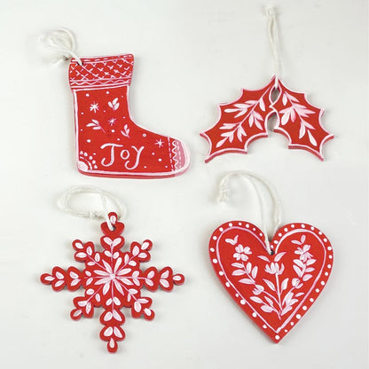 Crimson Minis – Red Folk Ornament Set