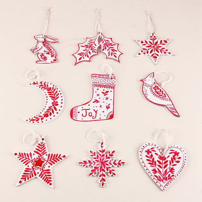 Snowy Nordic – White Folk Art Ornament Set