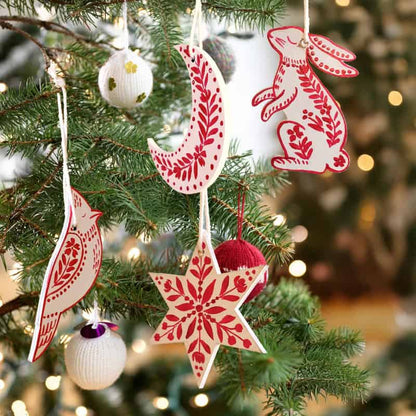 Snowy Nordic – White Folk Art Ornament Set
