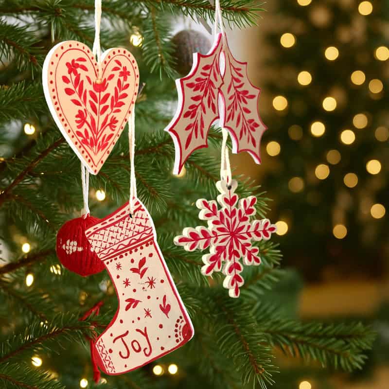 Snowy Nordic – White Folk Art Ornament Set