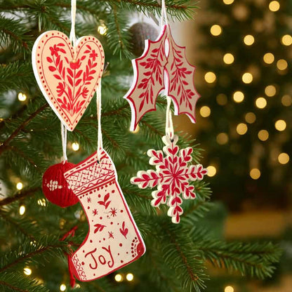 Snowy Nordic – White Folk Art Ornament Set