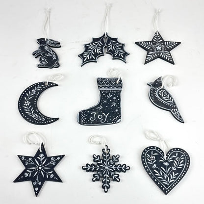 Midnight Nordic – Black Folk Art Ornament Set