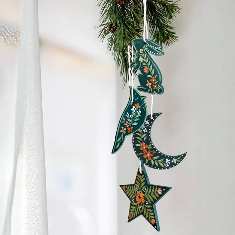 Nordic Noel – Green Folk Art Ornament Set