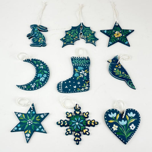 Nordic Noel – Blue Folk Art Ornament Set