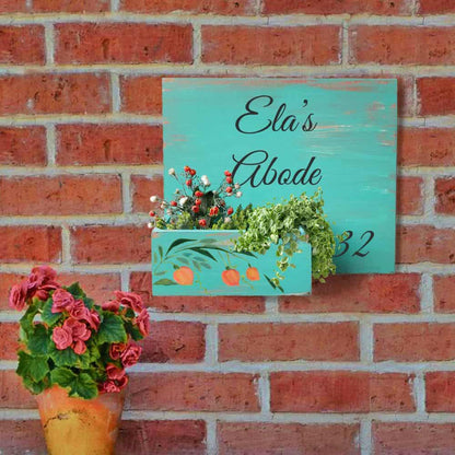 Handpainted Customized Planter Name plate -   Peach Flowers - rangreli