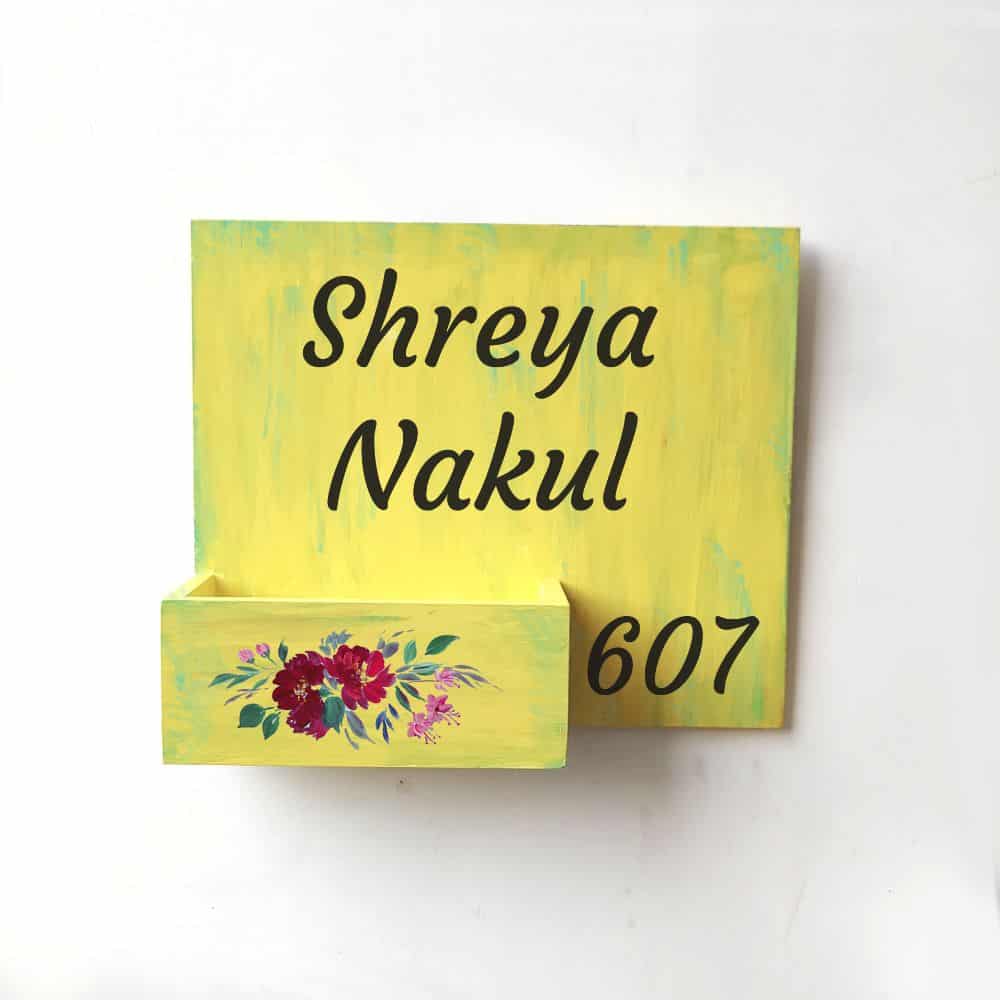 Handpainted Customized Planter Name plate - Red Flowers - rangreli