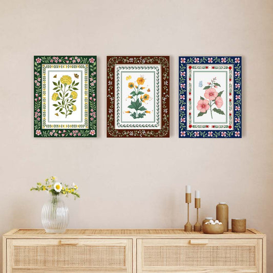 Set of 3 ethnic floral wall art - Rangreli