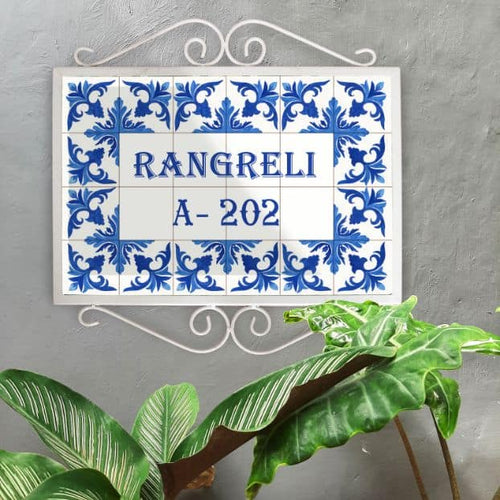 Hand Painted Metal Frame Name plate - Indigo Opulence - rangreli