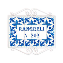 Load image into Gallery viewer, Hand Painted Metal Frame Name plate - Indigo Opulence - rangreli

