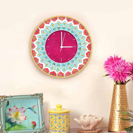 Patterns Wall Clock Teal Red - rangreli