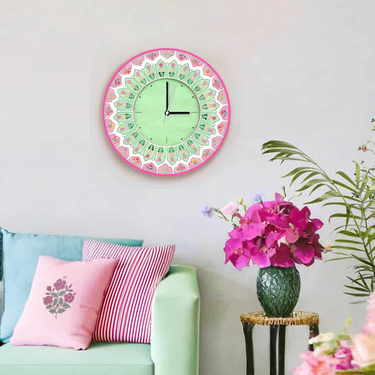 Patterns Wall Clock Peach Green - rangreli