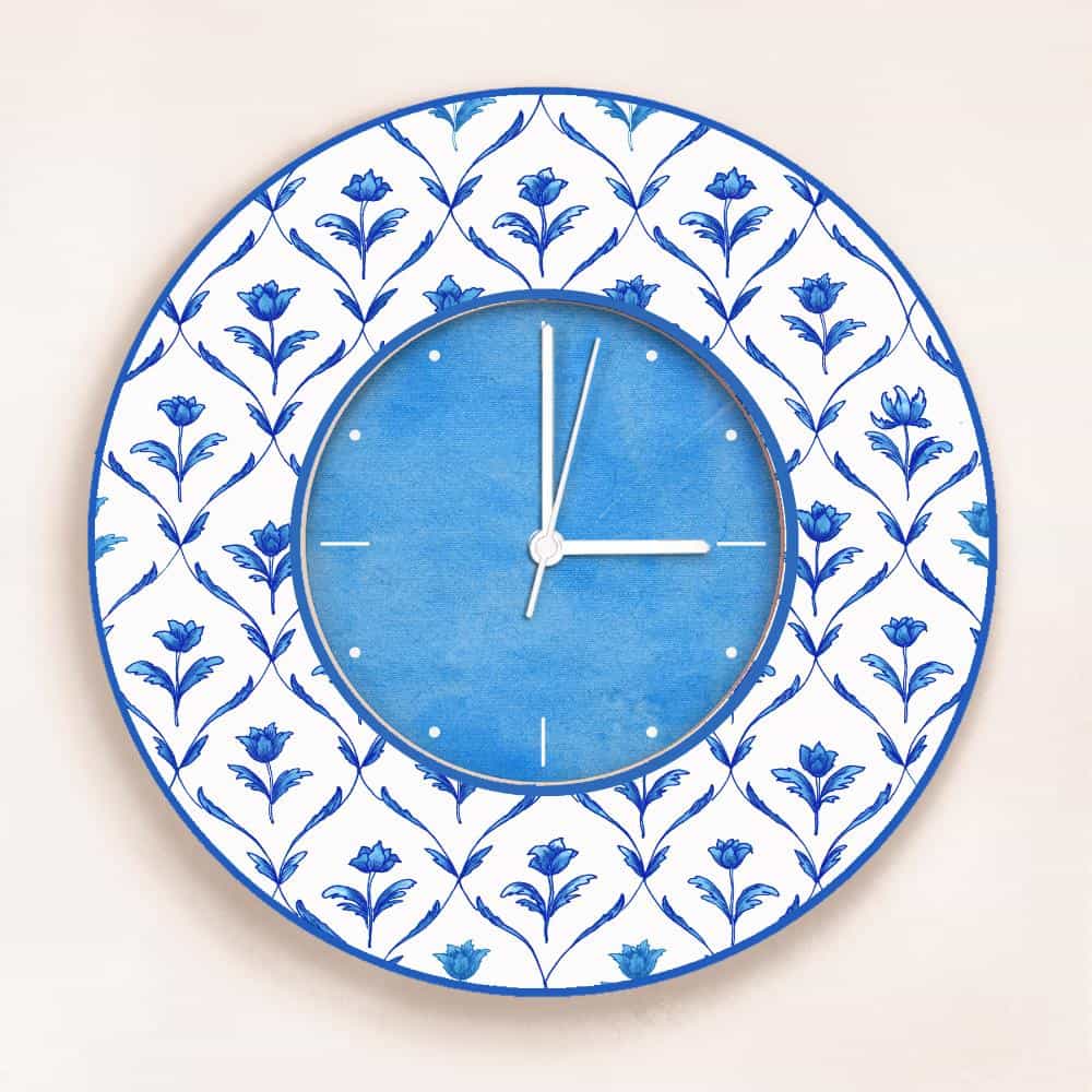 Patterns Wall Clock Blue Roses - rangreli