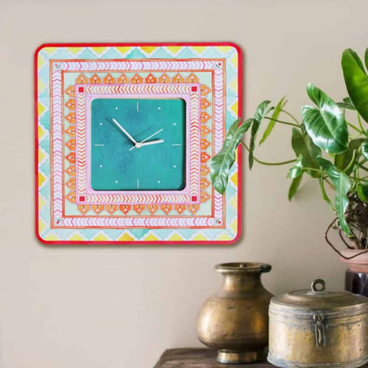 Patterns Wall Clock Orange Green - rangreli