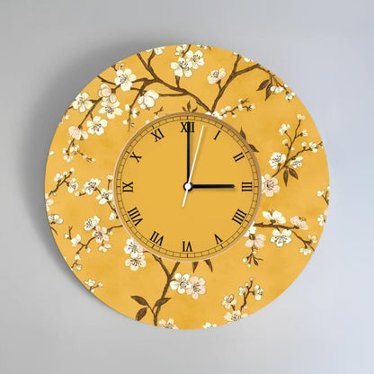 Golden Bloom Hour – Mustard Wall Clock