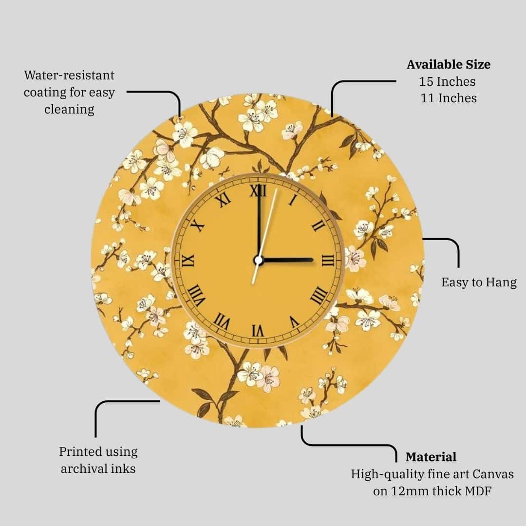 Golden Bloom Hour – Mustard Wall Clock
