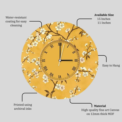 Golden Bloom Hour – Mustard Wall Clock