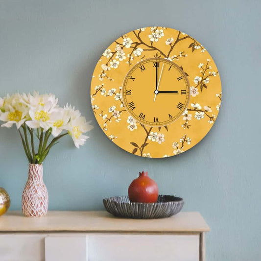 Golden Bloom Hour – Mustard Wall Clock
