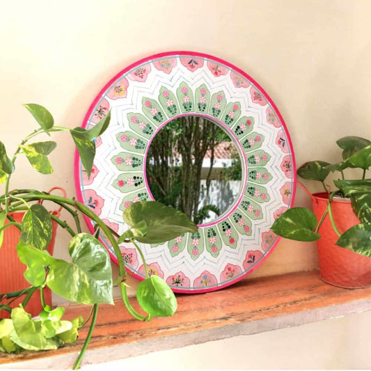 Decorative Designer Mirror - peach and green