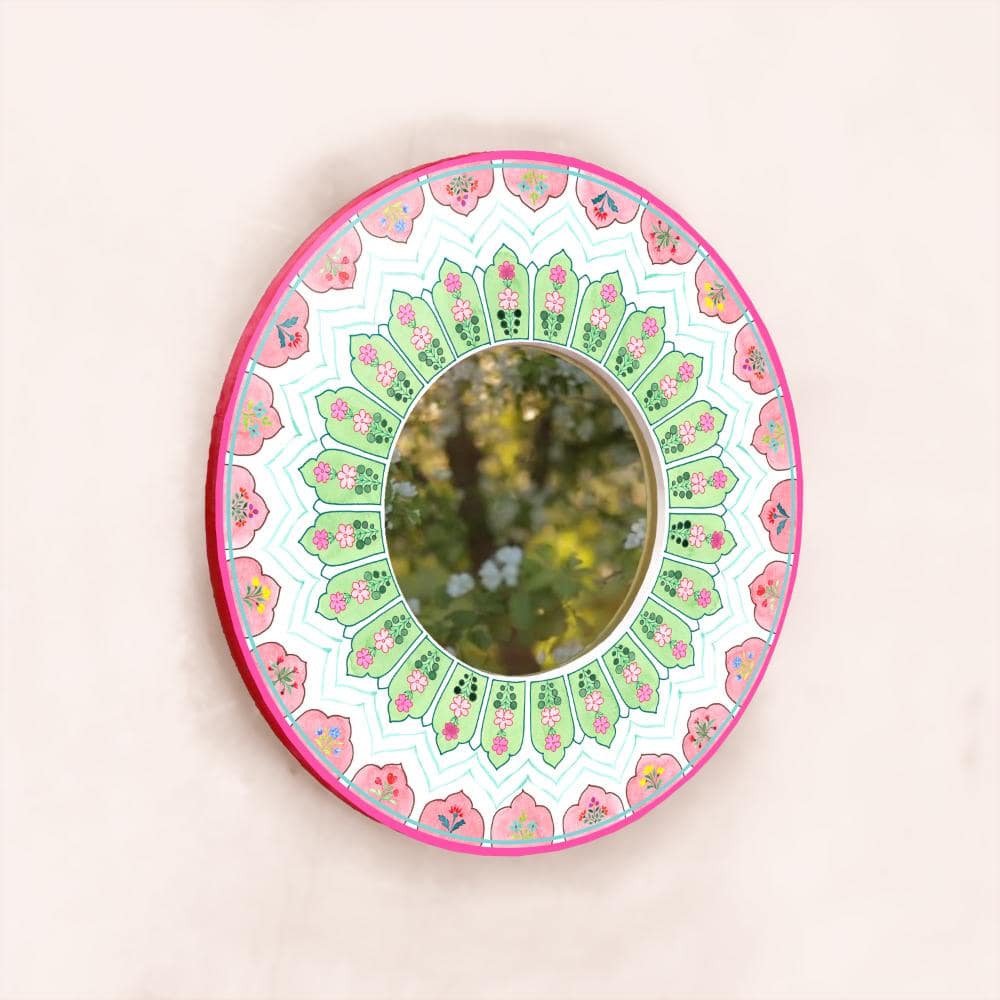 Decorative Designer Mirror - peach and green - rangreli