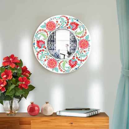 Decorative Designer Mirror - Veli - Teal and red - rangreli