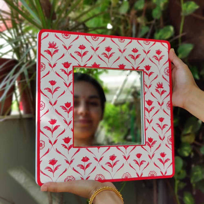 Decorative Designer Mirror - red monochrome roses - rangreli