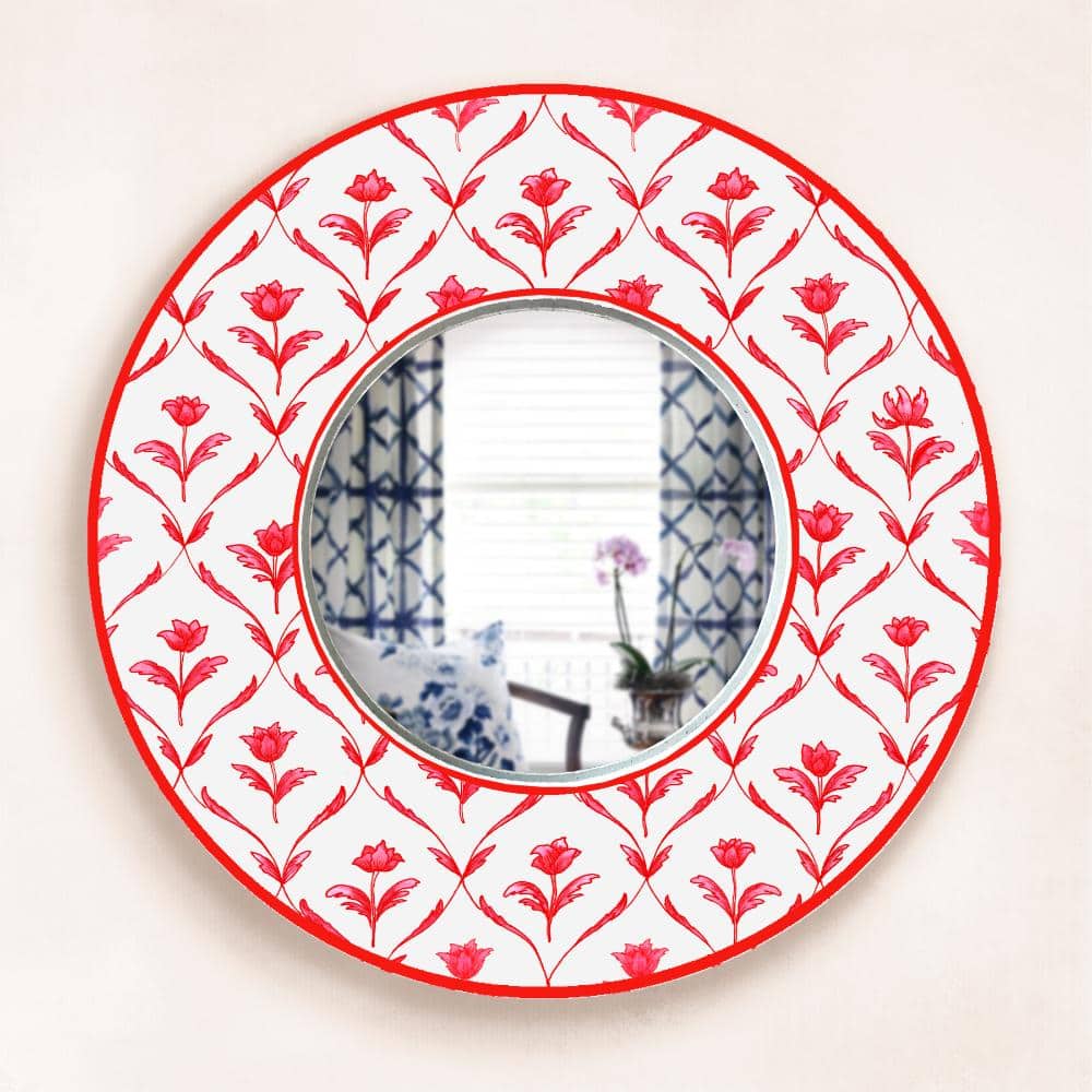 Decorative Designer Mirror - red monochrome roses - rangreli