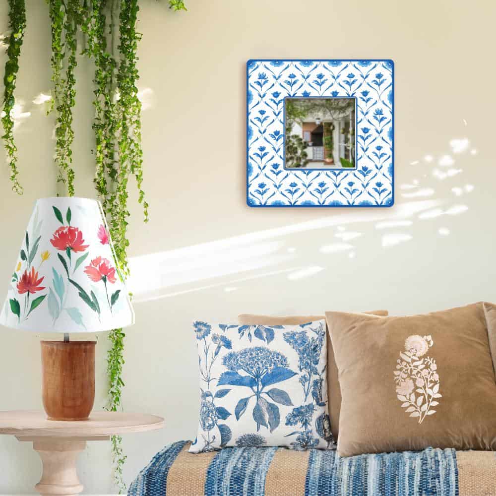 Decorative Designer Mirror - blue monochrome roses - rangreli