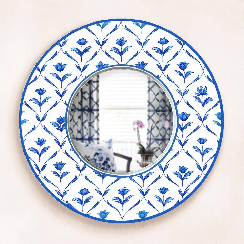 Decorative Designer Mirror - blue monochrome roses - rangreli